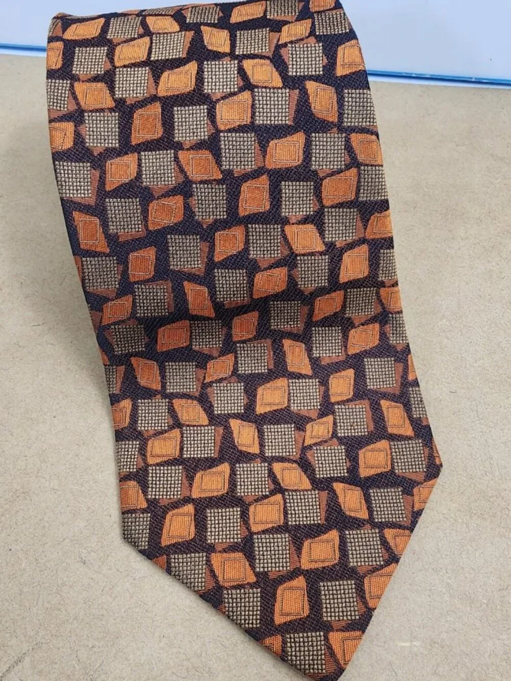 Ermenegildo Zegna Men’s Silk Tie Geometric Brown Orange Made In Italy Luxury VTG